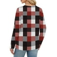 thumbnail image 5 of Nokdvo Sweatshirt Womens Lightweight Plaid Crewneck Pullover Long Sleeve Casual Loose Fit T Shirts,Wine S, 5 of 5