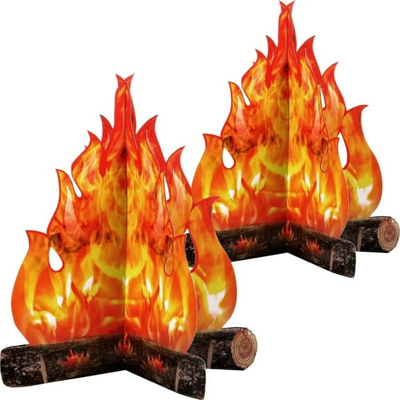 2Pcs 12 Inch Fake Flame Paper 3D Cardboard Campfire Centerpiece Artificial Flames Camping Party Decoration Party Supplies