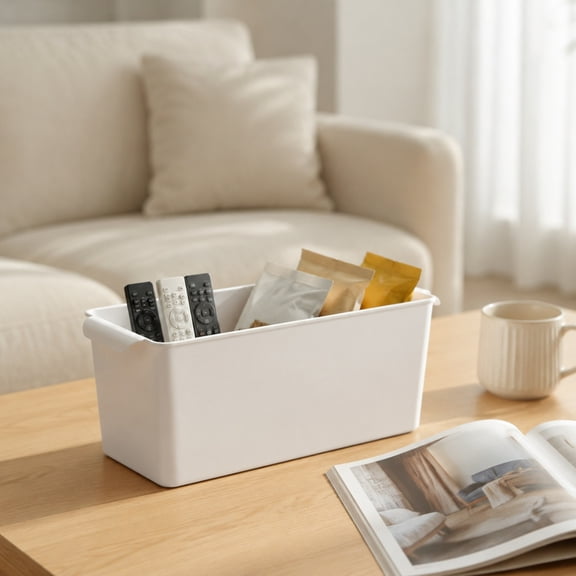Gallickan Stackable Storage Bin with Handle, White Plastic Organizer Container, for Kitchen Pantry Bathroom Cabinet Der Wardrobe Organization, Narrow Style