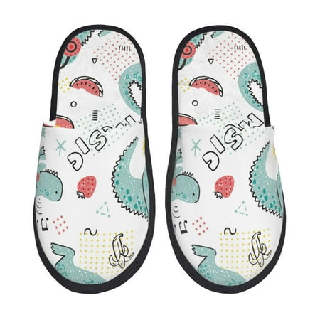 

Noikeo Music Lover Dinosaur Pattern Cozy Slippers Indoor for Women and Mens Fuzzy House Shoes Soft Plush Warm Slip-on Slippers-Large