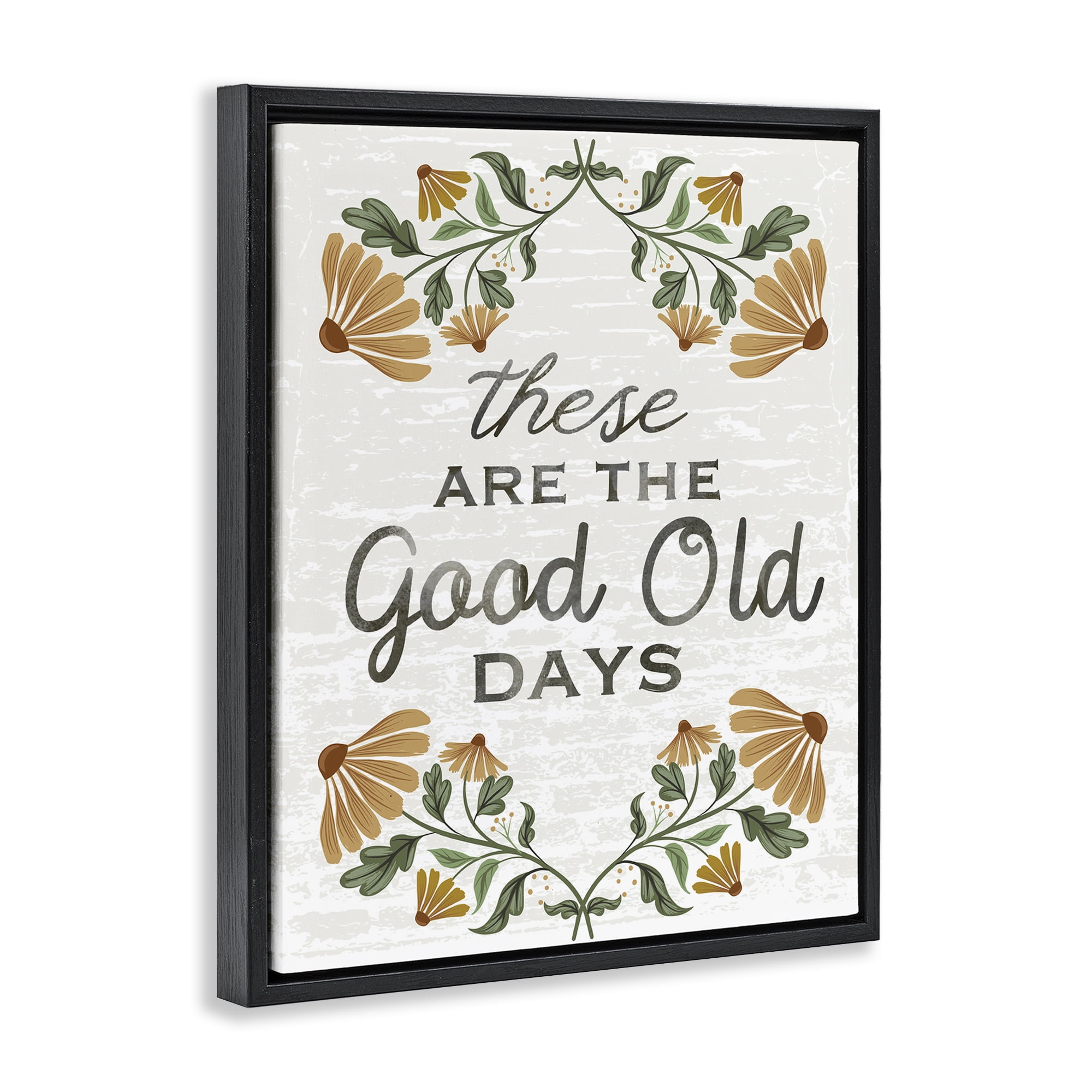 Stupell Industries Good Days Floral Pattern Plants & Flowers Painting Black Floater Framed Canvas Art Print Wall Art, 17 x 21