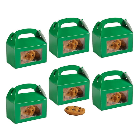 Fun Express 6" x 7" Bulk 60 Pieces Green Cardstock Treat Boxes with Display Window