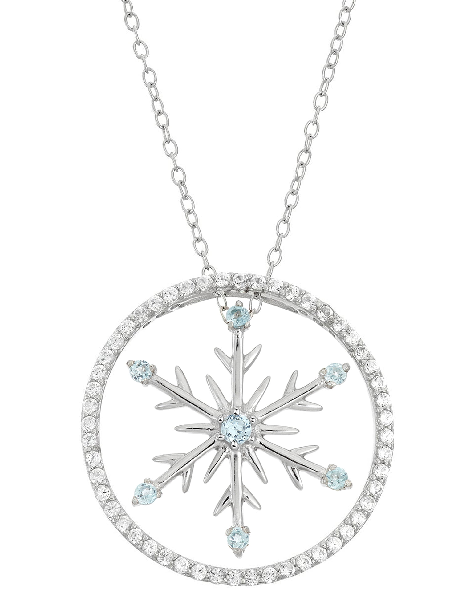 Sterling Silver Blue Topaz Created White Sapphire Snowflake Necklace 18 Inch