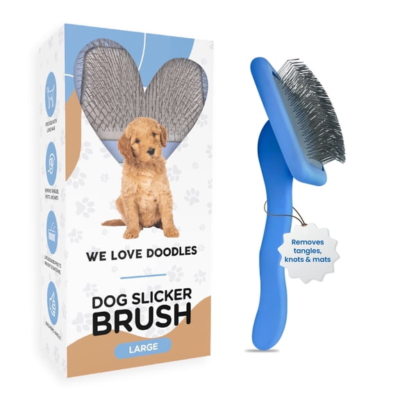 We Love Doodles Dog Slicker Brush – Professional Grooming Brush for Long Hair & Curly Hair, Removes Mats, Tangles & Loose Fur – Dematting & Deshedding Brush, Large
