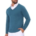 thumbnail image 4 of SUÉTER DE PULLOVER DE PUNTO DE COLOR SÓLIDO DE MANGA LARGA CON CUELLO EN V PARA HOMBRE S AZUL, 4 of 5