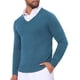 thumbnail image 4 of SUÉTER DE PULLOVER DE PUNTO DE COLOR SÓLIDO DE MANGA LARGA CON CUELLO EN V PARA HOMBRE S AZUL, 4 of 5