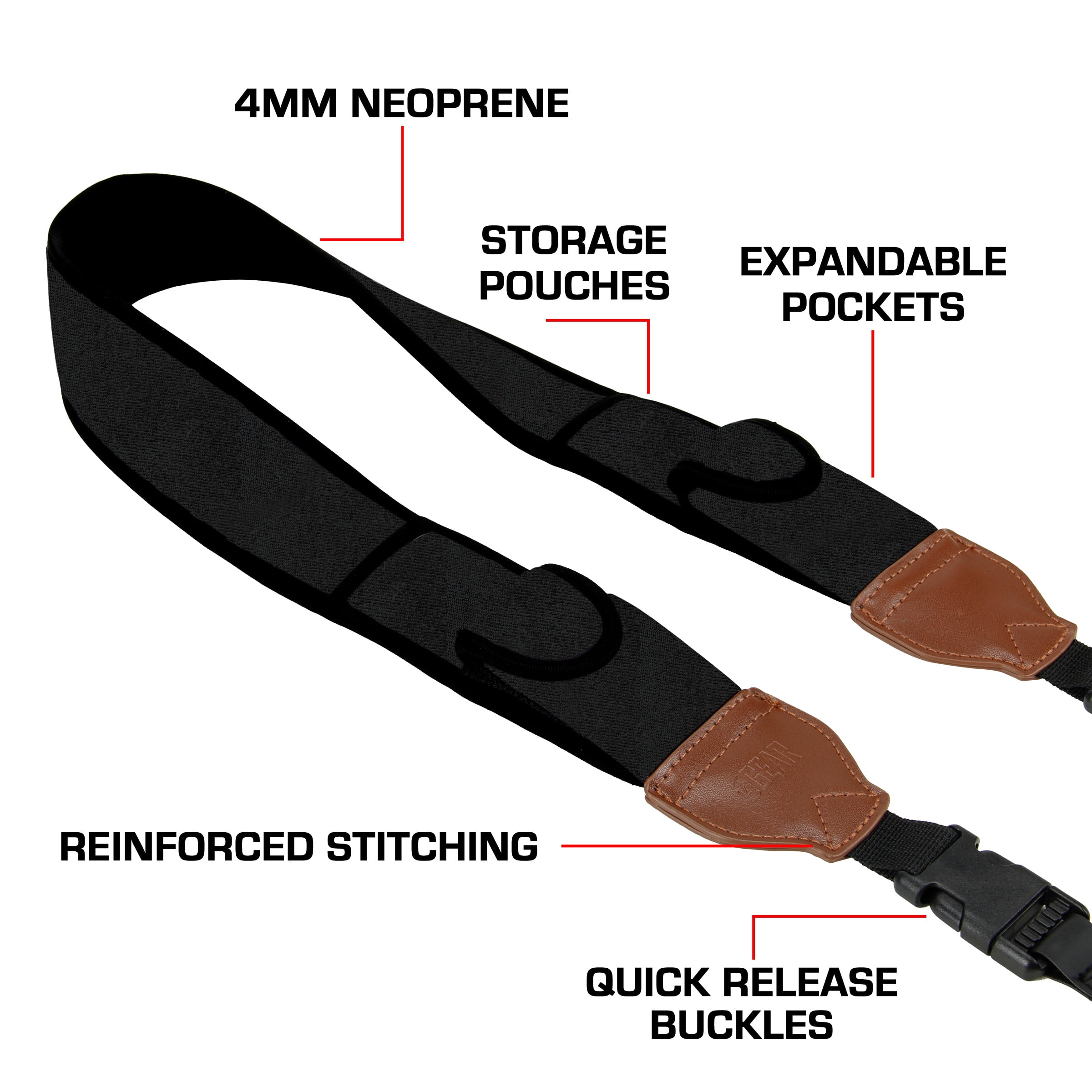 Neoprene Camera Strap and Camera Case Black with Quick Release Buckles and Accessory Storage Pockets by USA Gear - Works with Canon , Fujifilm , Nikon , Olympus , Sony and More Cameras