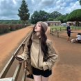 thumbnail image 5 of Women'S Cropped Trench Coat Double Breasted Short Jacket High Collar Spring Summer Coats Outfit Khaki L, 5 of 9