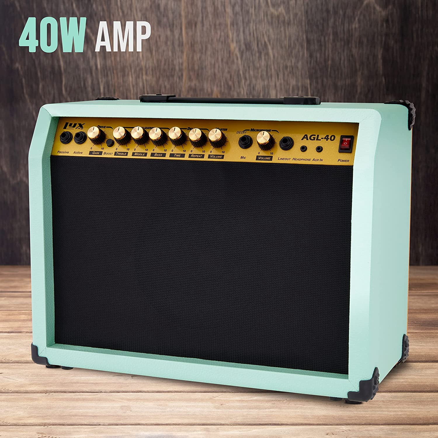LyxPro Electric Guitar Amplifier, 40 Watt, Wood Guitar Amp with Built-in Speaker, Green