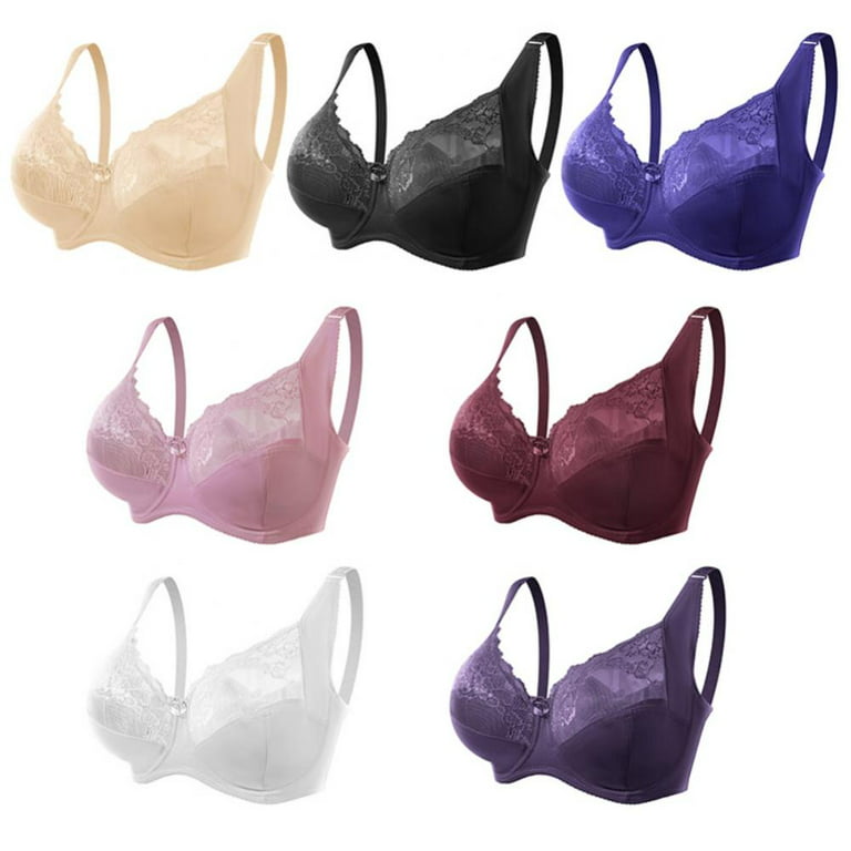 Oversized Bras for Women - Thin Lace Gathering Solid Color Soft Breathable  Simple Adjustable Bralette Large G Cup Full Coverage Bra(7-Packs) 