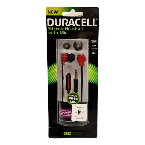 Duracell Deep Bass Wired 3.5mm Earbuds with Microphone Headphones Hands Free Headset  (Black and Red)