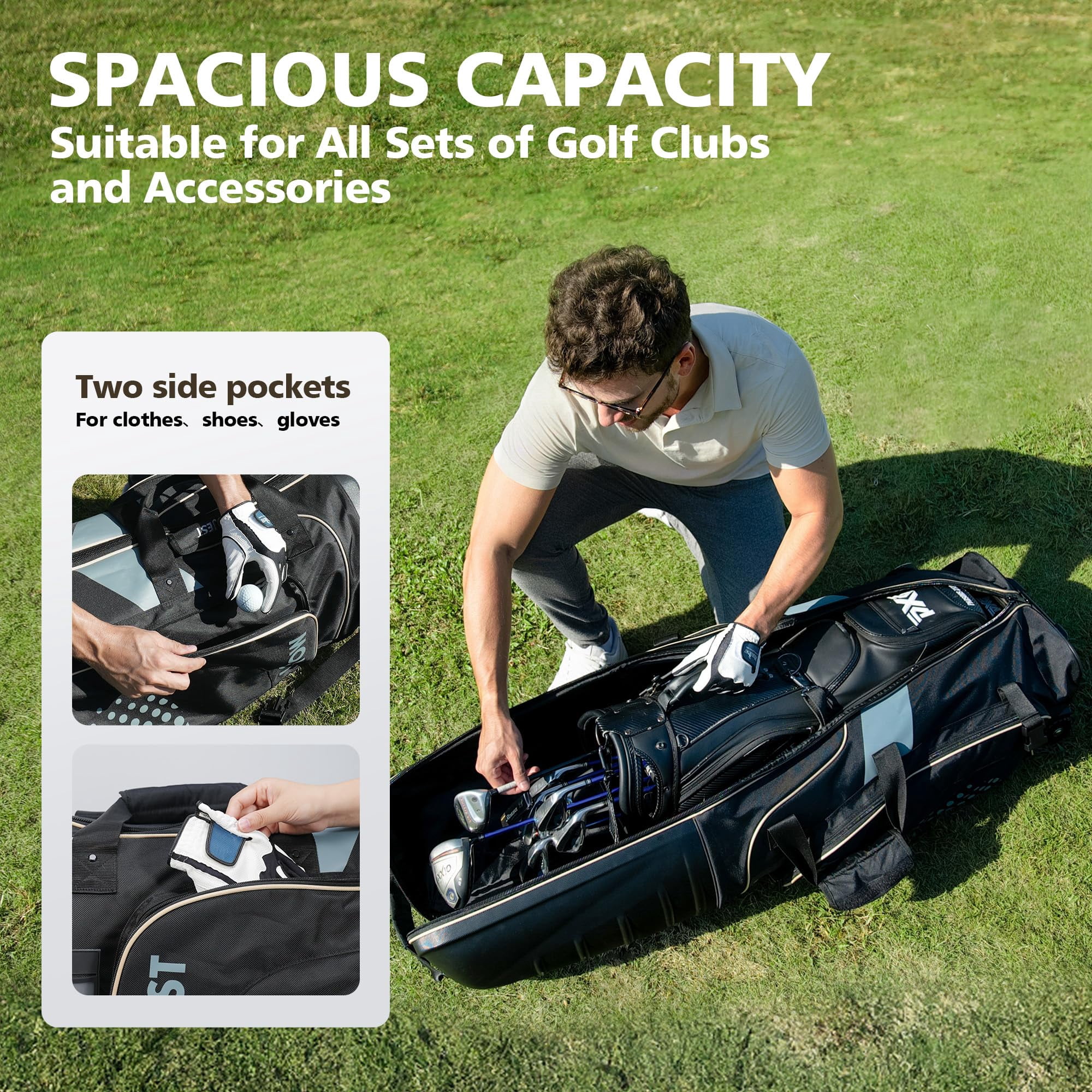 Golf Travel Bags For Airlines With Wheels  Hard Case Top And 1680d Heavy Duty Oxford Protect Clubs Lightweight Easy To Maneuver