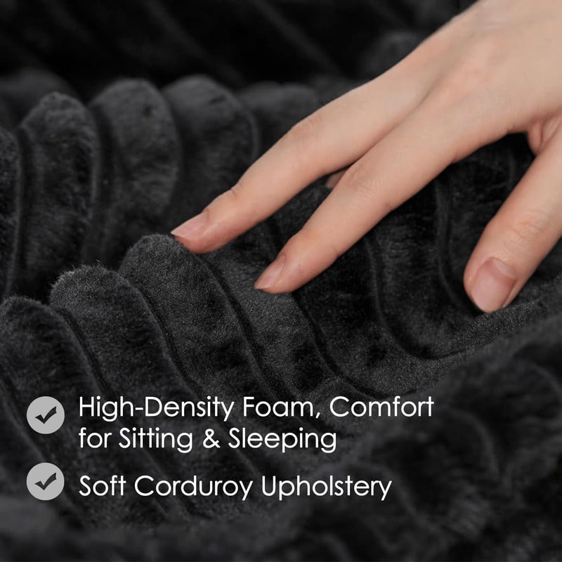 Anpport 54" 3‑in‑1 Convertible Sleeper Sofa Bed, Corduroy Pull‑Out Couch with Adjustable Backrest, Side Pockets & 2 Pillows for Small Spaces, Black