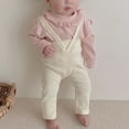 thumbnail image 5 of Odeerbi 5-14M Infant Girls Rib Knit Cotton Overall Pants Children's Lace Trim Jumpsuit Romper Backpack Long Pants Spring Fall High Waist Suspenders Bottoming Pants Beige, 5 of 6