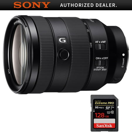 Sony FE 24-105mm F4 G OSS E-Mount Full-Frame Zoom Lens (SEL24105G) with Sandisk Extreme PRO SDXC 128GB UHS-1 Memory (Best Zoom Lens For Sony A7rii)