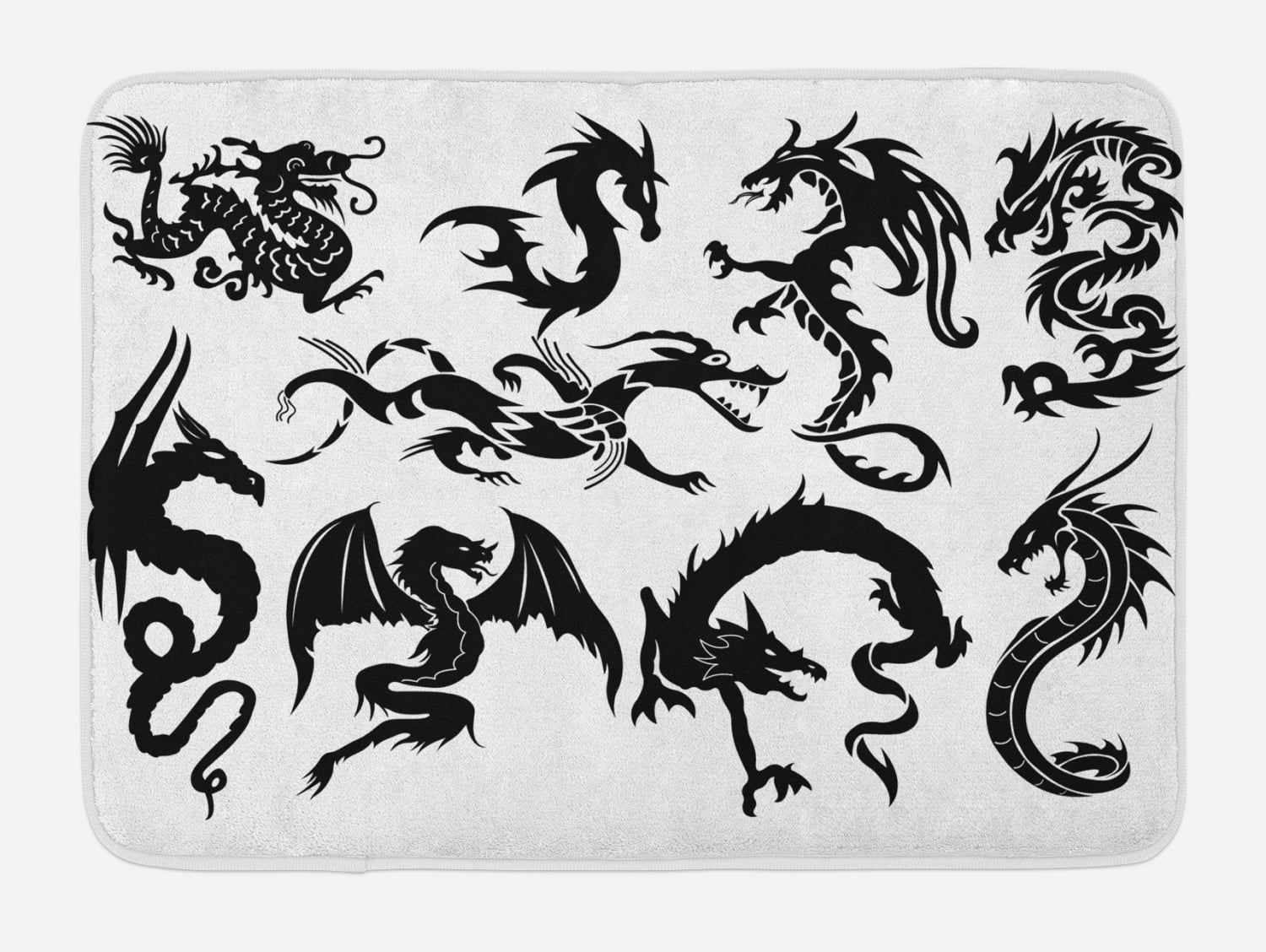 Ambesonne Dragon Bath Mat 29.5 X 17.5 Ivory Ruby Plush Bathroom Decor Mat with Non Slip Backing Angry Dragon Doodle on Grunge Background Japanese Eastern Ethereal Pattern Print 