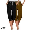 thumbnail image 2 of Diufon Womens 2pc Capris Pants Elastic Waist Drawstring Pants Summer Solid Color Pants with Pockets, 2 of 7
