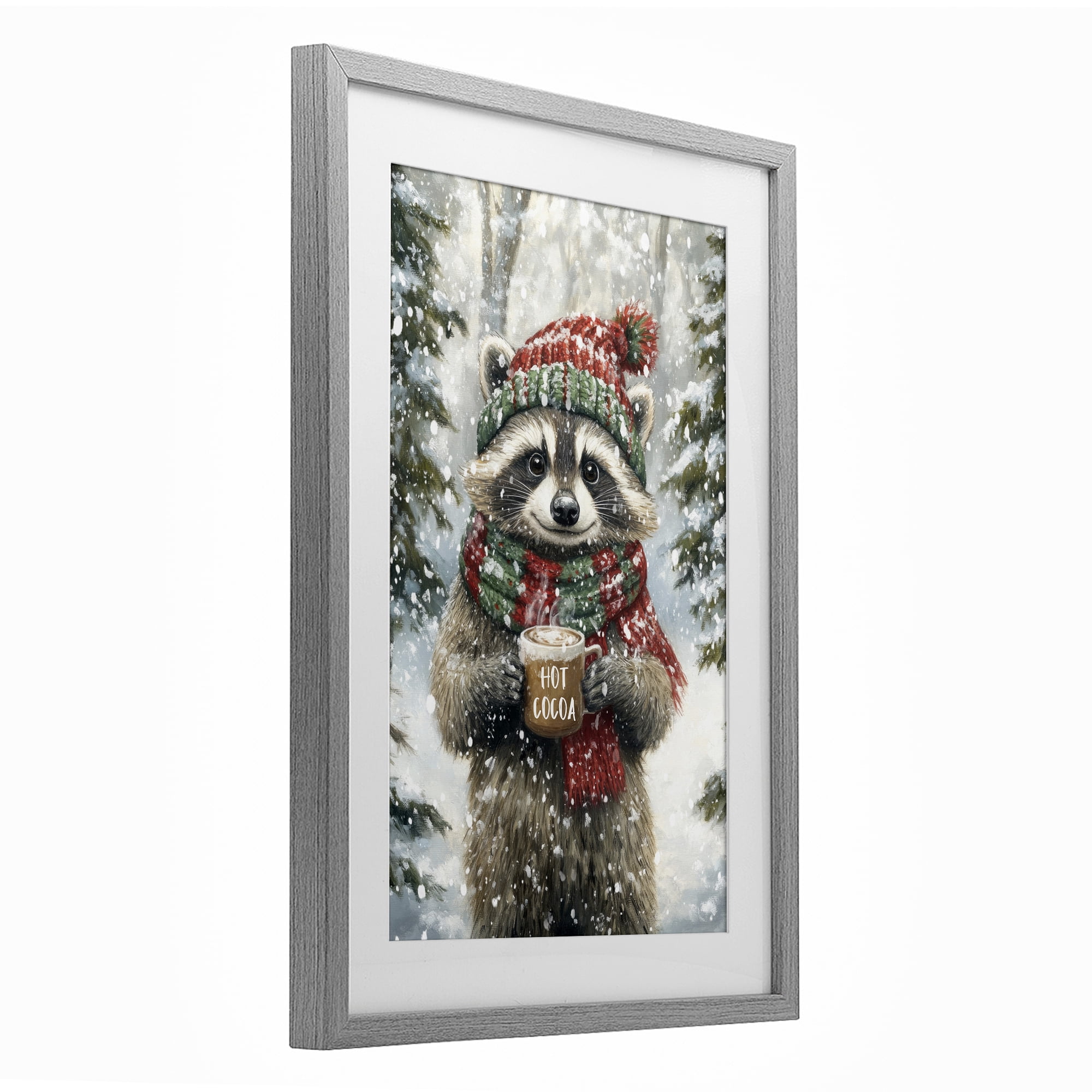Stupell Industries Merry Cocoa Raccoon Gray Framed Print Under Glass, design by Tina LeCour