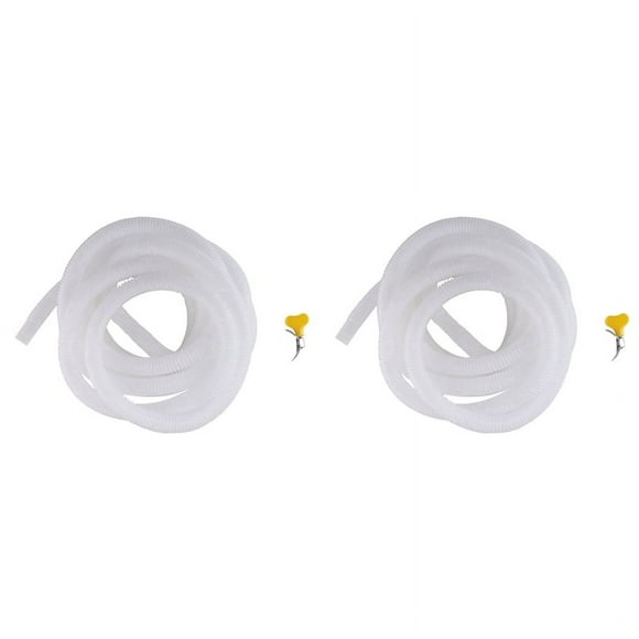 2X Dehumidifier Drain Hose, 13Ft Flexible Drain Hose with Cuttable Rubber Adapter and Connect Clamp, Hose Replacement,2 drain pipe 2 clamp,White
