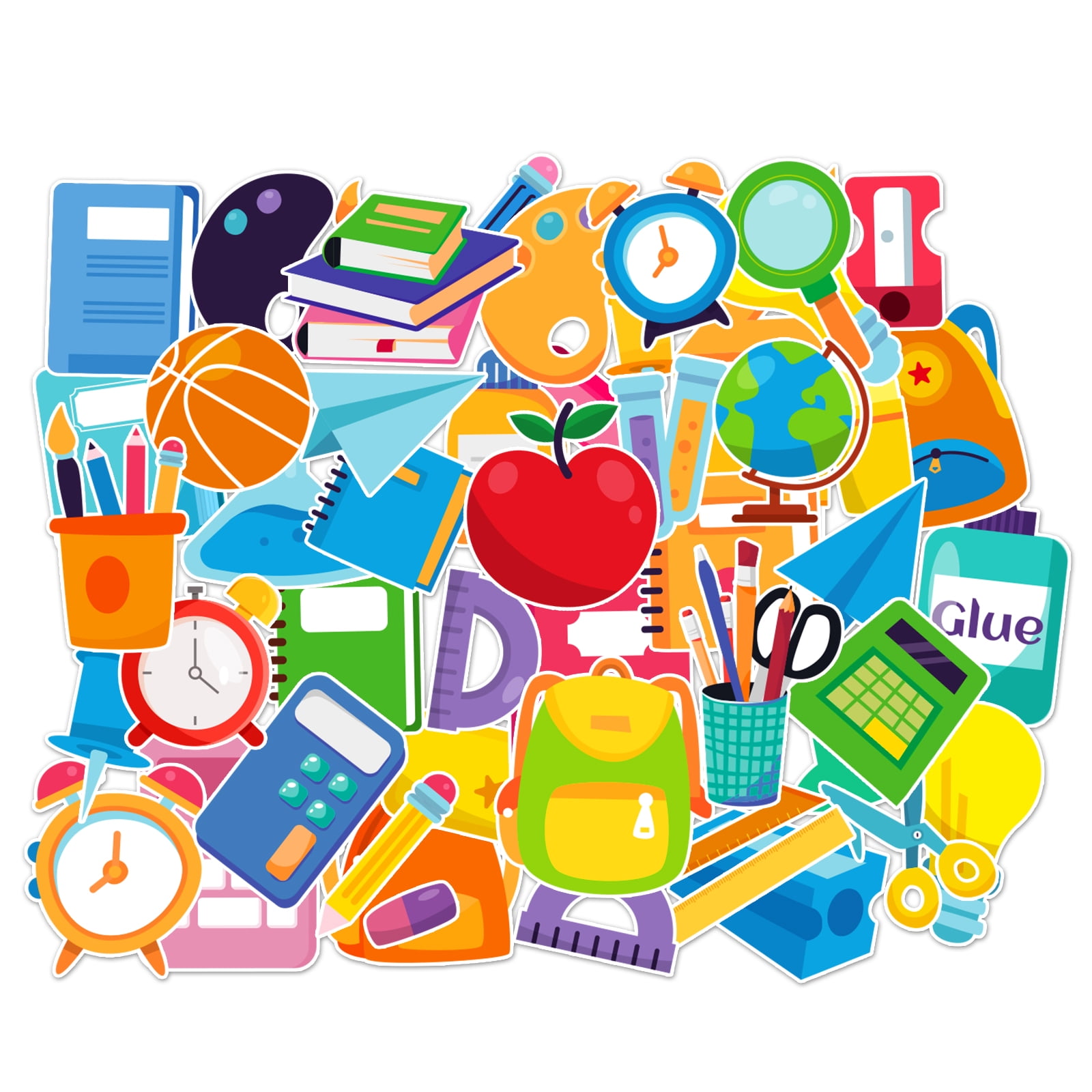 WhatSign Back to School Stickers 50pcs Assorted Pen Book Rule School Supplies Stickers for Kids