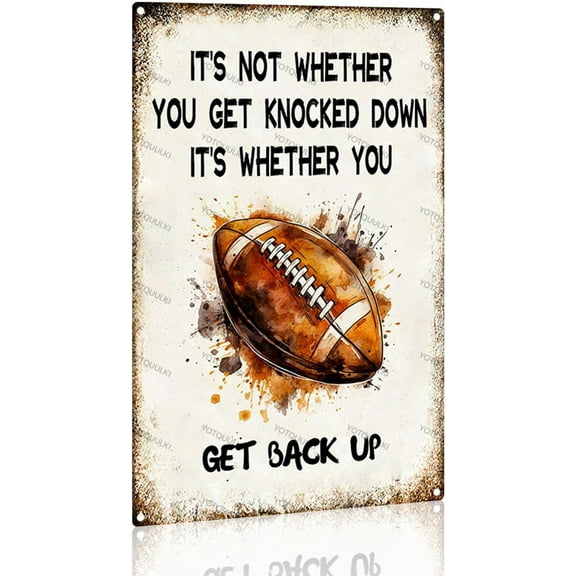 8 x 12 in Metal Tin Sign - Vintage Football Sports Wall Decor Motivational Inspirational Positive Sign Football Player Gifts For Boys Men Teenage Room Bedroom Decor