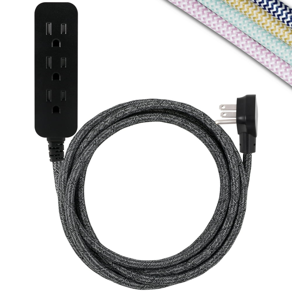 Cordinate Designer Extension Cord, 3Outlet 10Foot Cord, Black, 42024