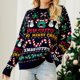 thumbnail image 4 of Gibobby Sudadera con estampado para mujer Suéter de punto suelto para mujer Otoño/Invierno Árbol de Navidad Suéter de cuello Rojoondo Pequeño muñeco de nieve Lentejuelas bordadas Suéter (Azul, L), 4 of 5