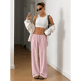 thumbnail image 7 of Women’s Solid Wide-Leg Pants, Elastic Waist Drawstring Lounge Trousers, High-Comfort Casual Loose Fit Pants, Lightweight Everyday Relaxed Fit Bottoms, 7 of 7