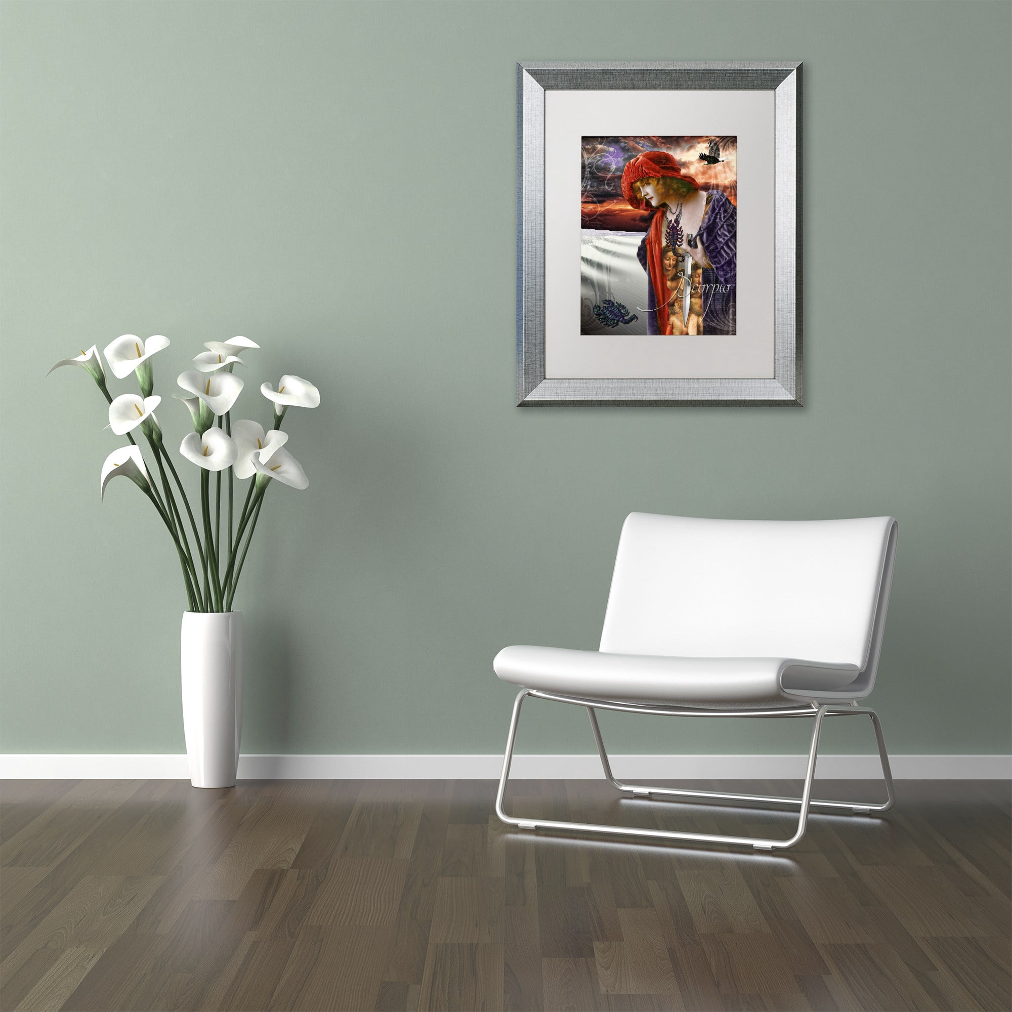 Trademark Fine Art "Art Nouveau Zodiac Scorpio" Canvas Art by Color Bakery White Matte, Silver Frame