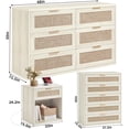 thumbnail image 4 of LEYAOYAO Rattan Bedroom Furniture Set of 3, 5 Drawer Dresser, 6 Drawer Dresser and 1 Drawer Nightstand with Charging Station, Grey White, 4 of 7