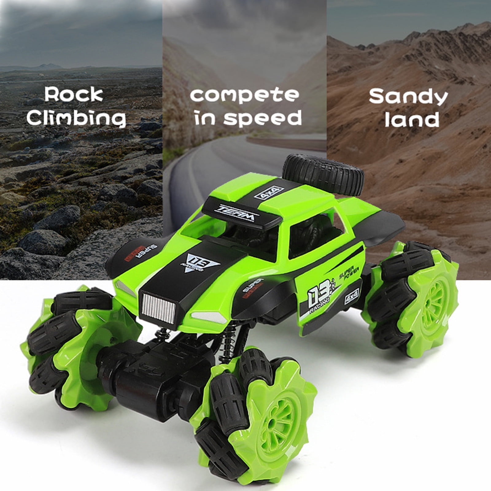 Green 4Wd Remote Control Stunt Car Gesture Sensing Twisting Off-Road Led Climbing Crawler Toy