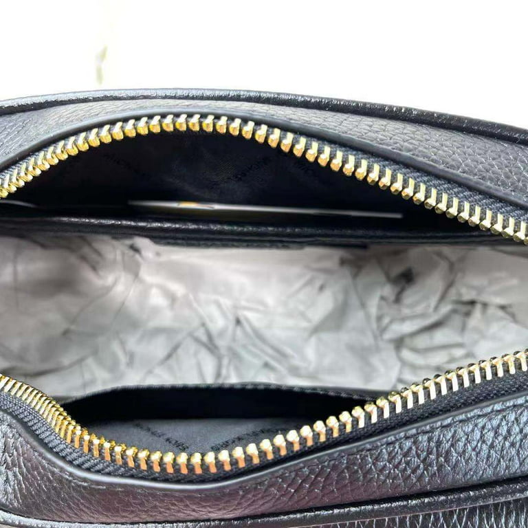 Michael Kors Jet Set Medium Black Pebbled Leather Pocket Camera Crossbody  Bag 