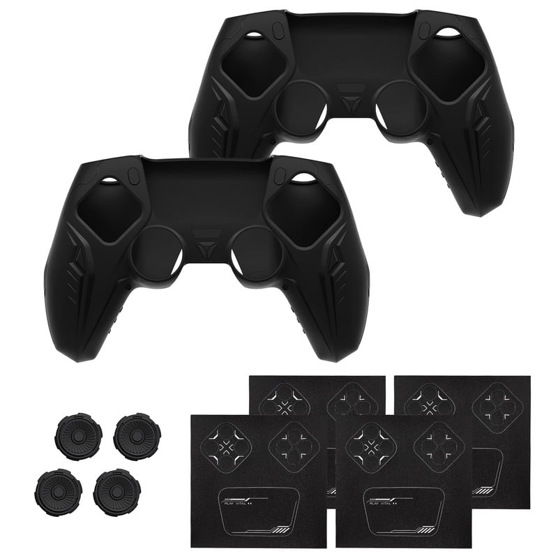 PlayVital 2 Set Silicone Case for ps5 Controller - Anti-Slip Premium Silicone Material|Futuristic CyberMech Design|Compatible with ps5 Official Charging Dock - Black