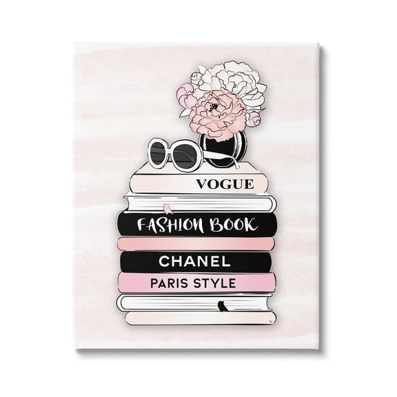 Stupell Industries Pink Fashion Bookstack Beauty & Fashion Painting Gallery Wrapped Canvas Art Print Wall Art, 30 x 40