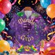 thumbnail image 1 of Ceisia Men's Mardi Gras Festive Print Short Sleeve Button-Up Shirt Collection | Crown & Bead Festive Script Button-Up Shirt Gifts, 1 of 8