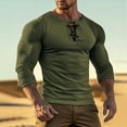 thumbnail image 2 of FAIWAD Mens Trendy Casual T-Shirt Lace Up V-Neck Long Sleeve Shirts Slim Stretch Workout Quick Dry Tees Tops, 2 of 6