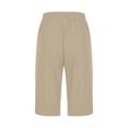 thumbnail image 4 of Fashion Womens Casual Solid Color Waist Elastic Loose Straight Wide Leg Half Shorts Pants With Pocket With 5" Inseam Drawstring Linen Blend Short, 4 of 5