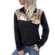 thumbnail image 1 of Mujeres manga larga solapa sudadera otoño moda vintage Plaid impresión costura mujeres pullover tops negro XL, 1 of 6