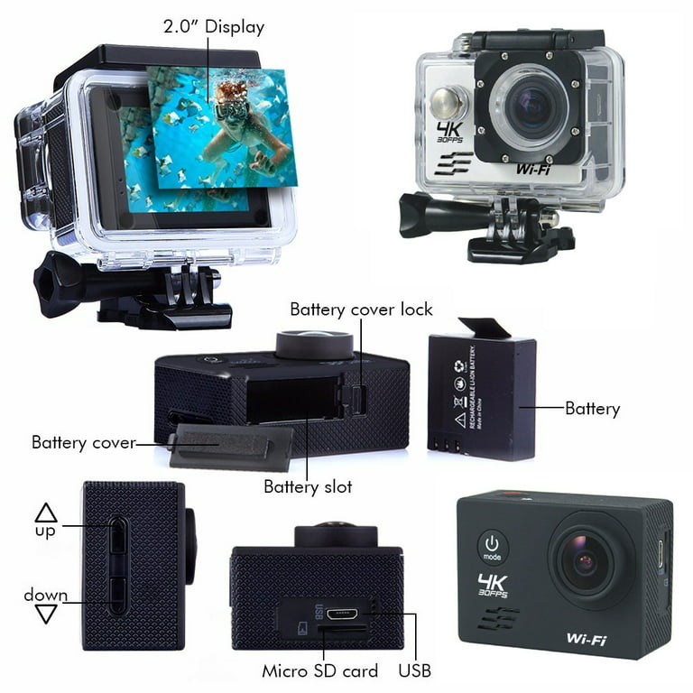 SHERWAY 4K Waterproof 4k Video Camera With WiFi, 1080P/30FPS, 170D
