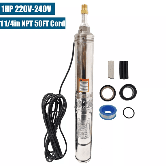 iMeshbean 1HP 4" Deep Well Submersible Pump 220V 33GPM 257FT Max 50FT Cord Stainless Steel