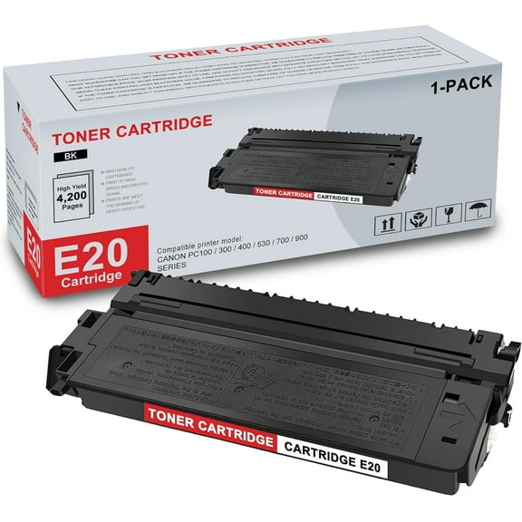 1-Pack Cartridge E20 Black Toner Cartridge High Yield Compatible Cartridge E20 Replacement for Canon PC100 / 300 / 400 / 530 / 700 / 900 Series Printer