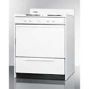 30 wide gas range in white with open burners and spark ignition