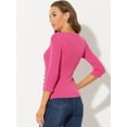 thumbnail image 4 of DARING DIVA V Neck 3/4 Sleeve Ruched Blouses Tops 3XL Hot Pink, 4 of 6