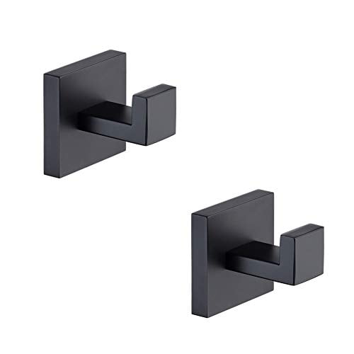 TASTOS Bath Towel Hooks Matte Black, 2 Pack Stainless Steel Robe Coat