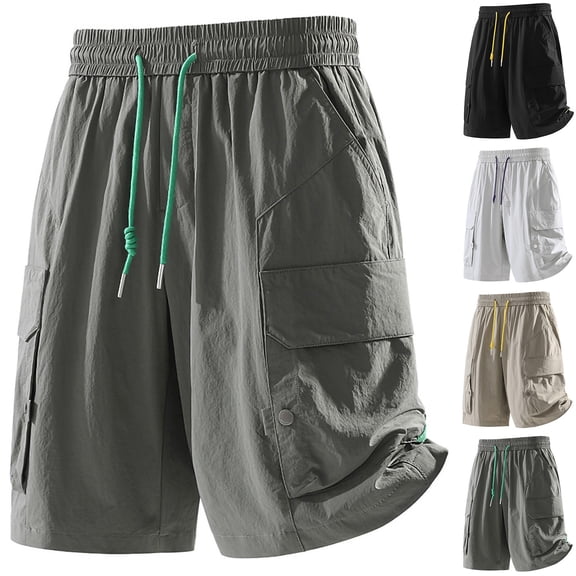 IhhxPro Men's Outdoor Cargo Shorts Elastic Waist Quick Dry Men with Multi-Pockets Work Summer Casual Loose Fit Cotton Hiking Travel M-4XL