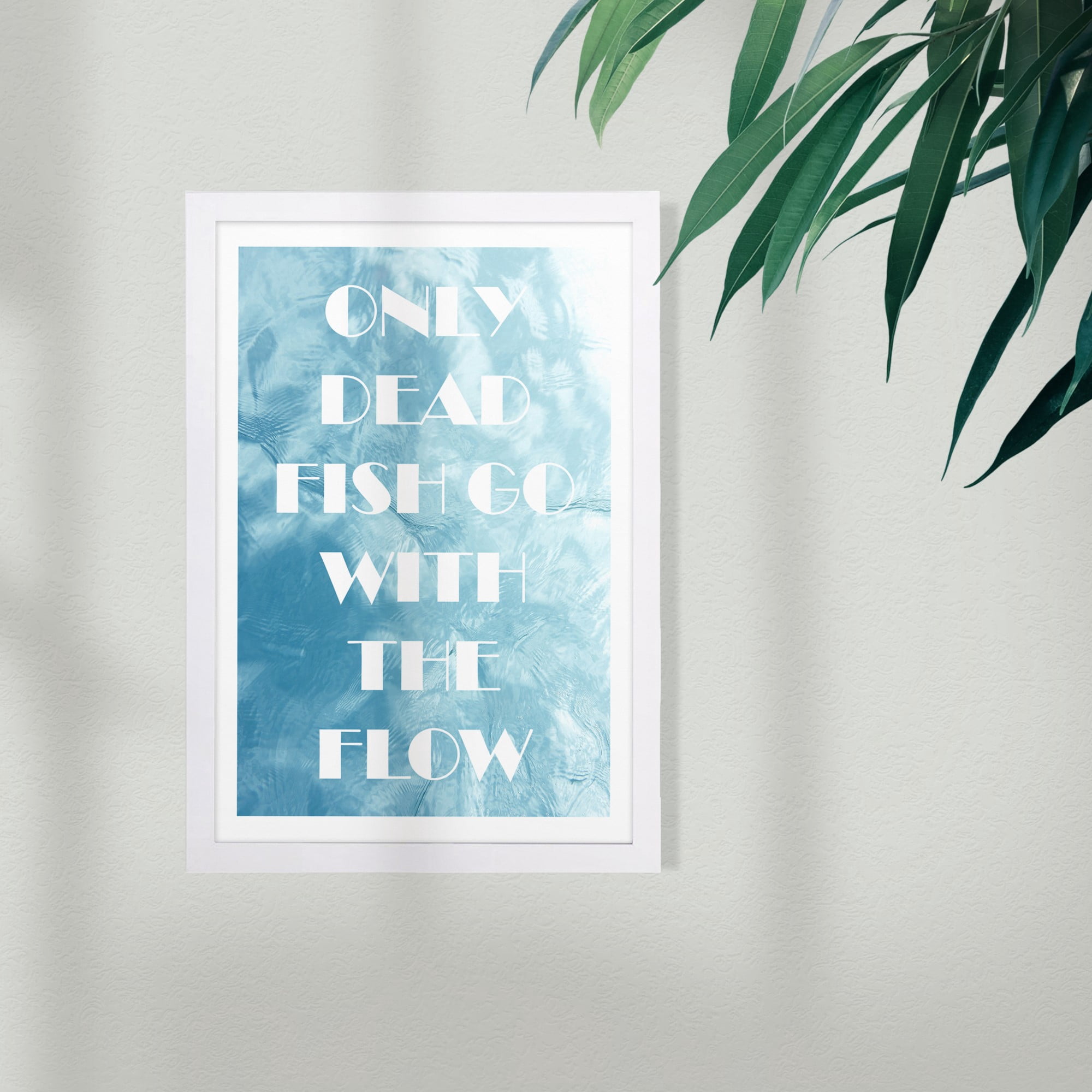 Wynwood Studio Typography and Quotes Framed Wall Art Prints 'Fish Flow' Quotes and Sayings Home Décor - Blue, White, 13" x 19"