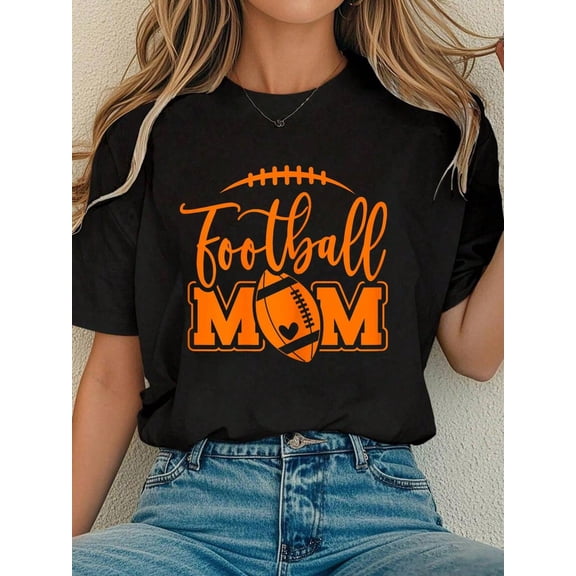 Women Cotton Tshirt Game Day Black And Orange High School Football Football Mom T-Shirt Comfort Tshirt Women