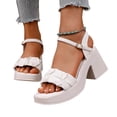 thumbnail image 4 of hoksml Women's Ruched Bow Platform Block Heel Sandals Peep Toe Ankle Strap 3.34 Inch Heel Summer Dressy Shoes, 4 of 9