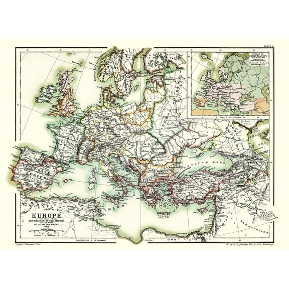 Historic Map - Europe Otto the Great 962 - Poole 1902 - 31.58 x 23 - Vintage Wall Art