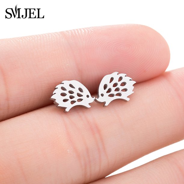 Pendientes de animales de acero inoxidable 100% para mujeres y niñas, bonitos pendientes de zorro, delfín, mariposa, conejo, dinosaurio, perro, joyería negra de murciélago
